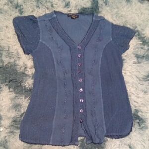 Women's Blue Button-Up Blouse